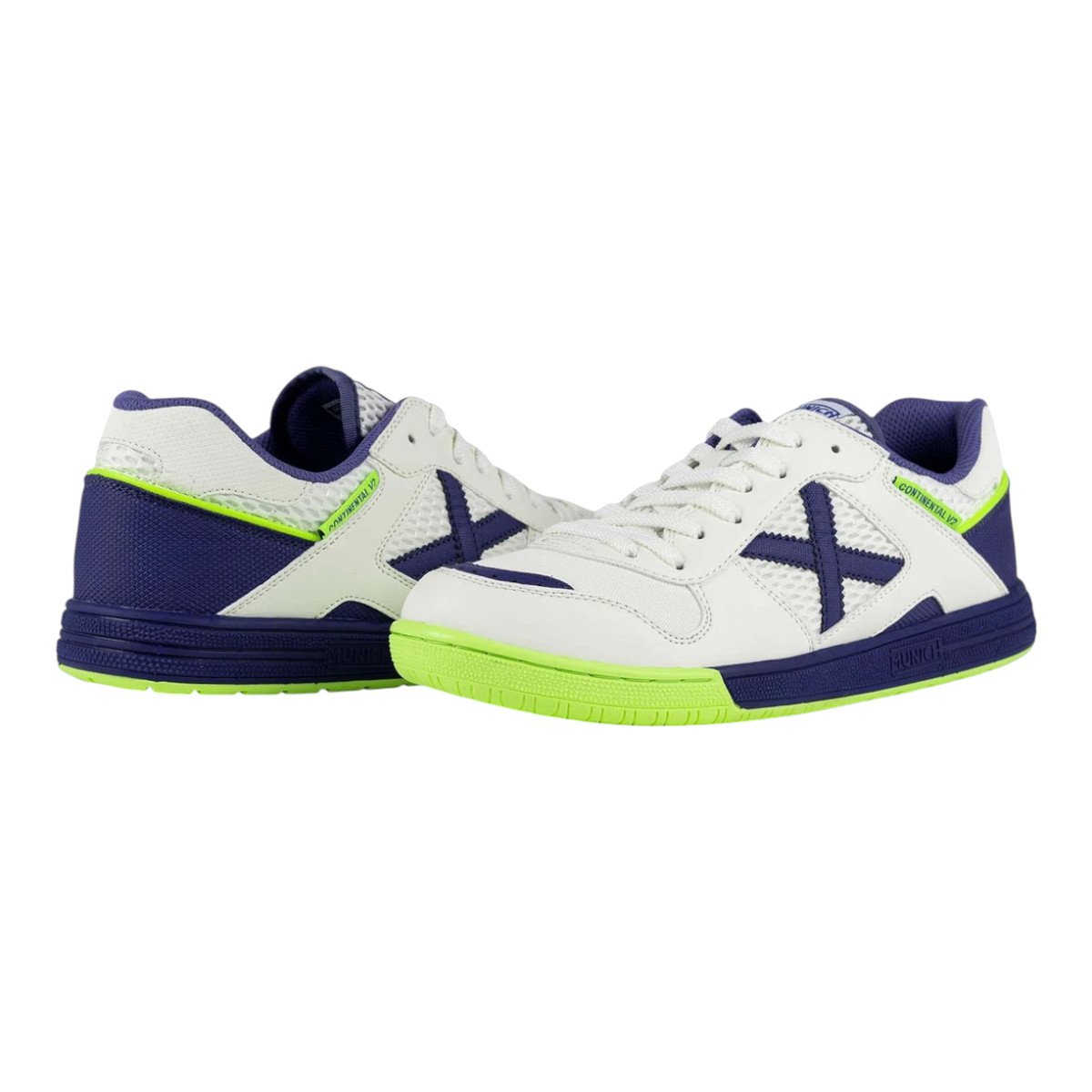 Chuteira Futsal Munich Continental V2 Adulta - Branca e Azul